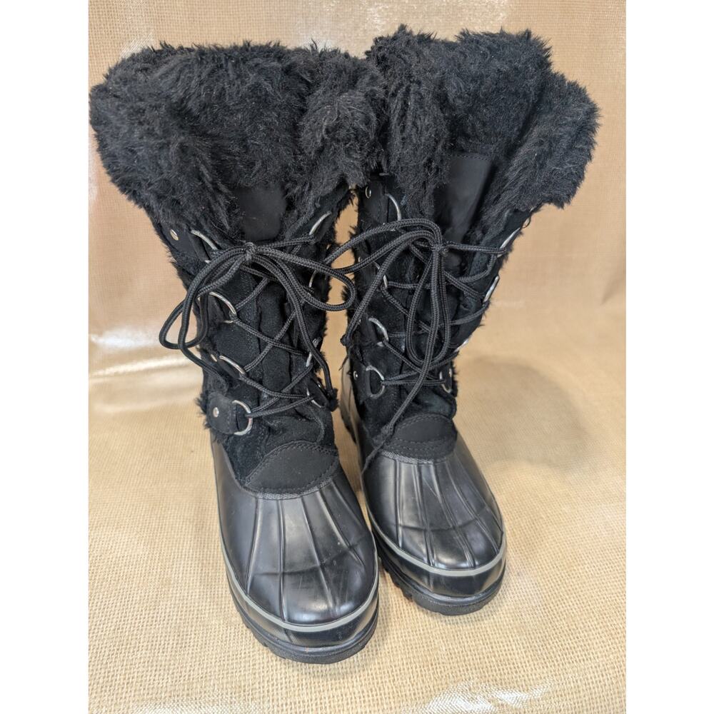 KHOMBU blk jolie SNOW BOOTS SZ 8 SUEDE FAUX FUR TRIM NORDIC